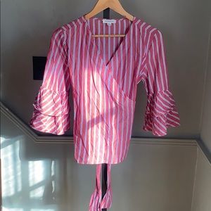 Red and blue blouse with back tie